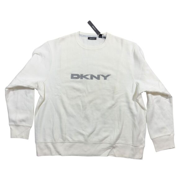 DKNY Sweatshirt Women's XL White Logo Long Sleeve Crew Neck Pullover Gorpcore - Picture 1 of 6